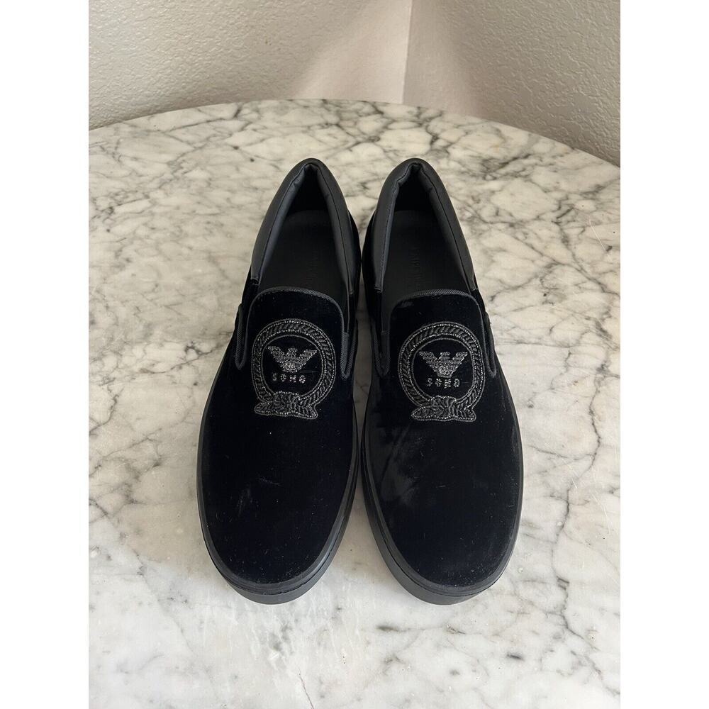 Emporio Armani Black Velvet Slip SoHo Loafers Size 38.5 - Picture 2 of 6